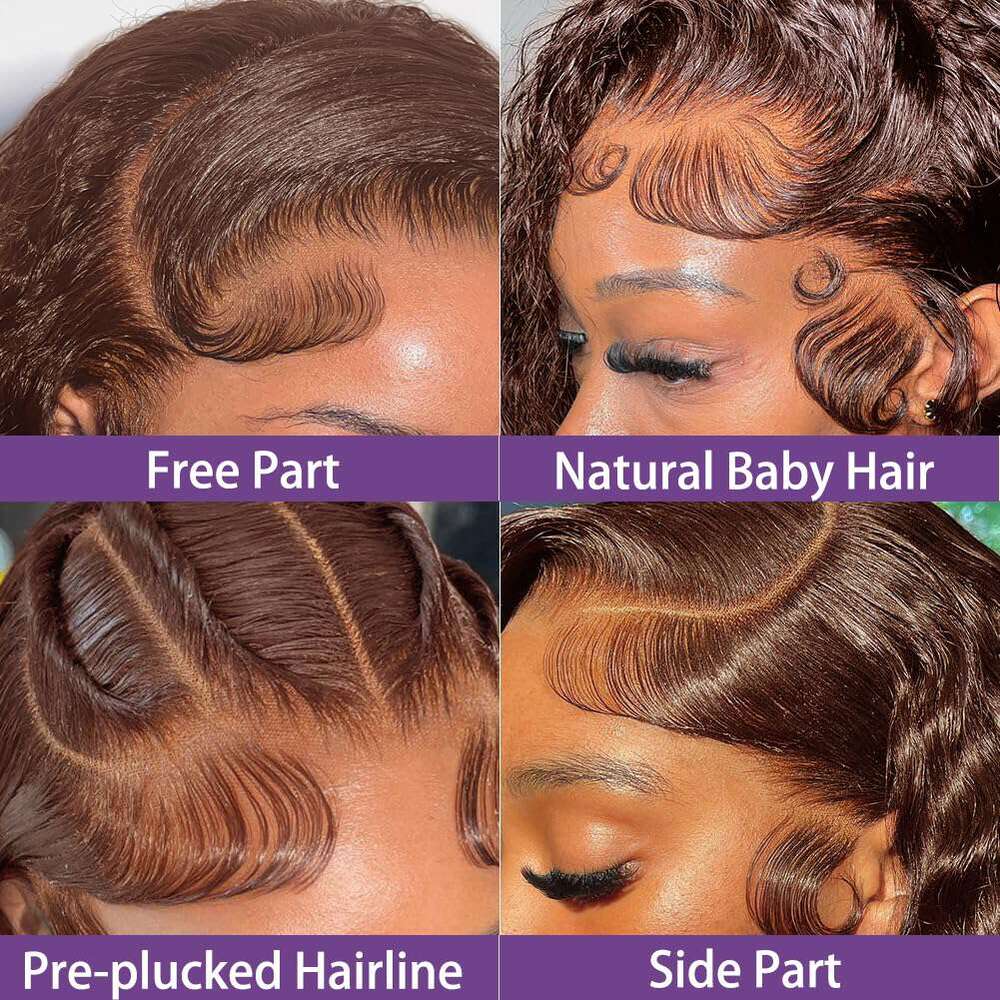 Chocolate Brown Short Kinky Curly Bob Wig 13x4 HD Lace Frontal Deep Wave Human Hair Wigs 4# Colored Pre Plucked Natural Remy Wig
