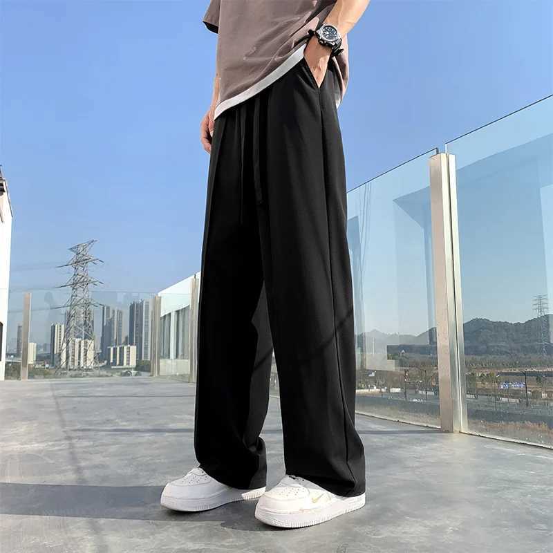 Summer New Men Suit Pants Full Baggy Wide Leg Casual Pants Trousers Straight Solid Lightweight Nylon Fabric Oversize UnisexX241023