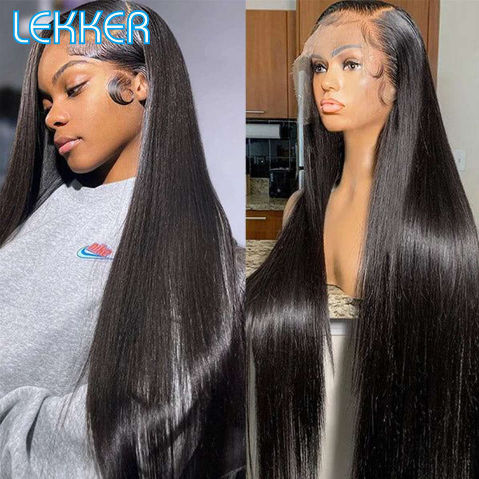 Lekker Bone Straight Transparent Frontal Human For Women Pre Plucked Glueless Brazilian Remy Hair HD Lace Long Wig