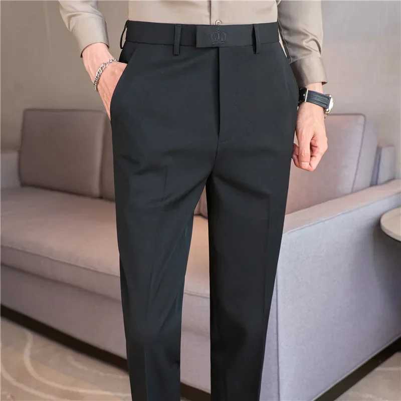 Dress Pants Men 2024 Autumn New Embroidered Suit Pants Business Casual Slim Fit Solid Casual Formal Dress Trousers Men ClothingX241023