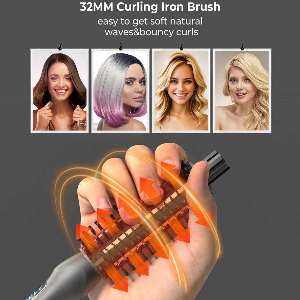 New Arrival 3-in-1 hair straightener anti slip curling iron brush ceramic ion hair heating round brush electric curling iron Z250425