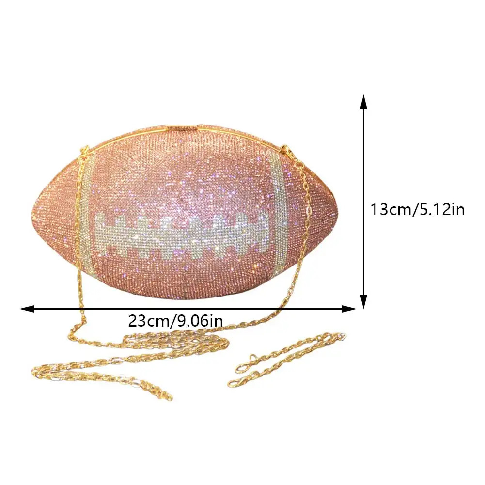 Football shaped shiny wallet with creative rhinestone sparkling diamond wallet fashionable shoulder bag with shoulder chain fashionable handbag 241023