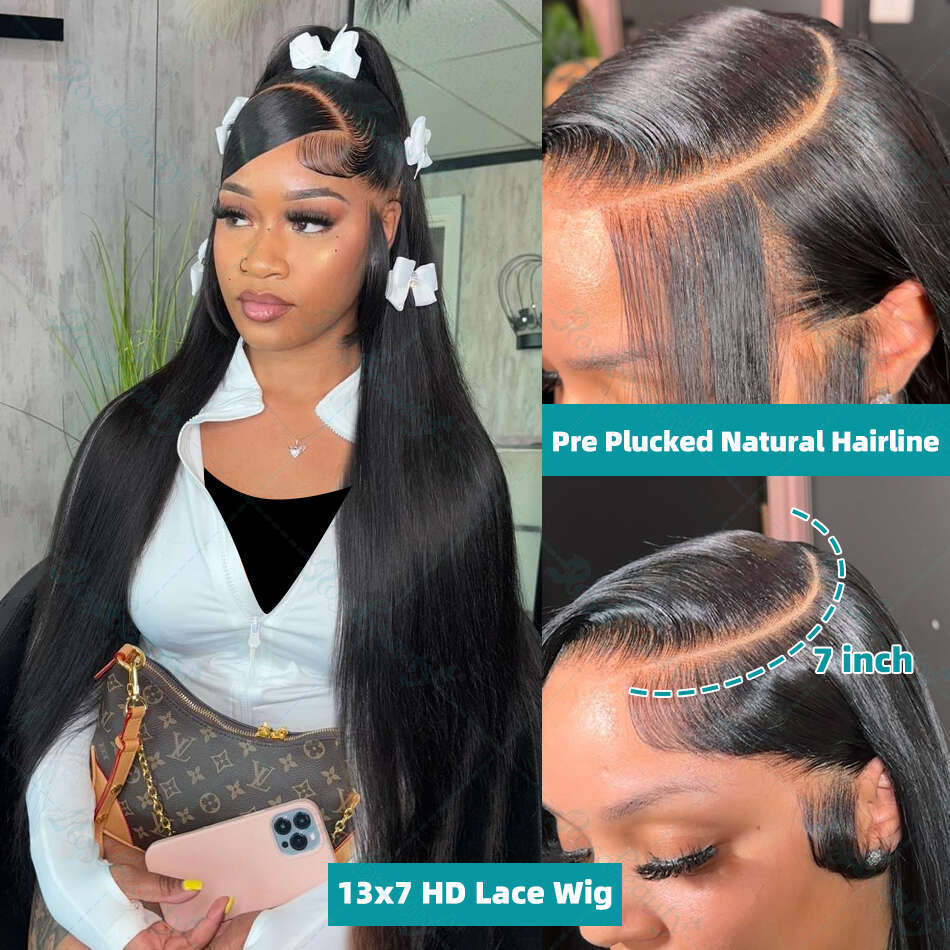 Inch Rosabeauty x HD Lace Frontal Wig Bone Straight Closure Glueless Wigs Human Hair Preplucked Remy For Women s