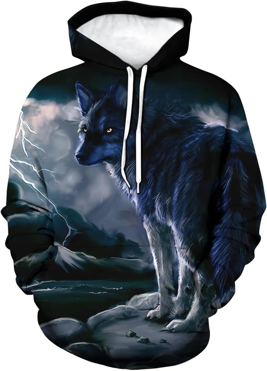 Hoodie for Mens Womens Novelty Wolf Graphic Hoodies Cool hoodies Sweatshirt Pullover Graphic Hip hop Warmth