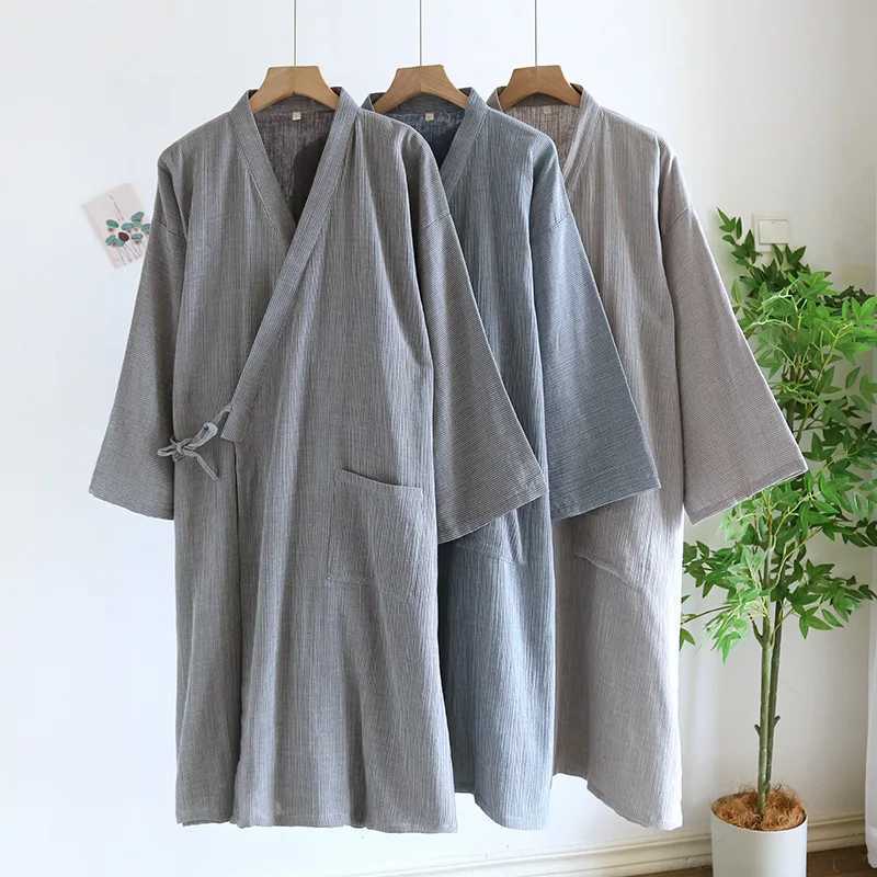 Mens spring and summer slim fit cotton woven plus 200kg sweater steam mens long robe W241023