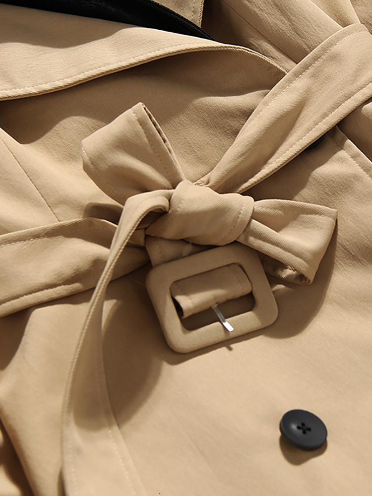 DEAT Autumn And Winter British Style Temperament Leather Contrast Color Windbreaker Women's 2024 Double Breasted 7Z246