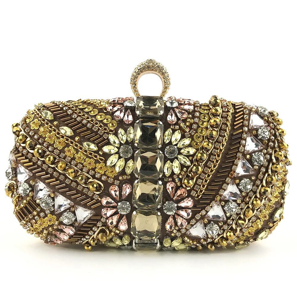 Amiqi Exquisite Handmade Handbag Womens Beaded Diamond Womens Dinner Bag Bridal Ball Clutch er Handbag Bolsa Fe 241023