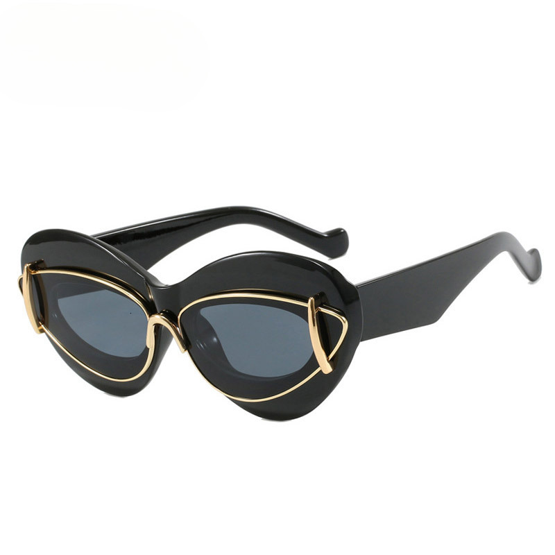 new cat eye double frame for women personality exaggerated hip-hop sunglasses