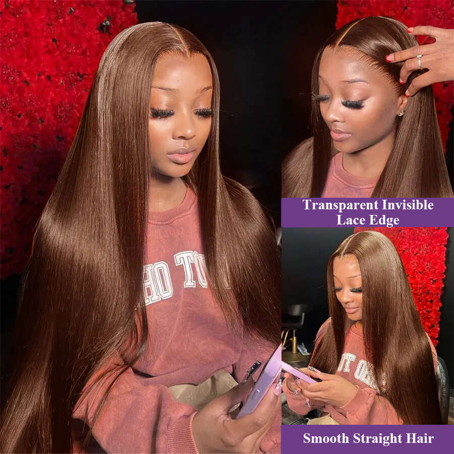 Chocolate Brown Straight Frontal 13x4 Front Human 200 Density Full Lace Wigs Baby Hair For Chic Women
