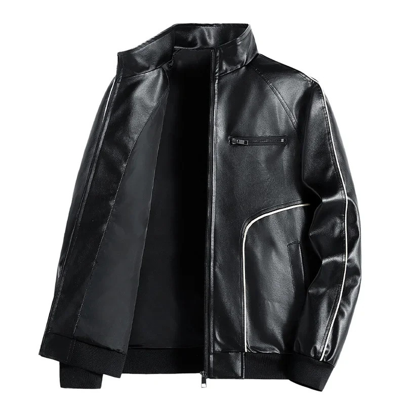 Mens motorcycle jacket stand up collar mens leather jacket fashionable and casual Pu autumn and winter jacket mens clothing 241023