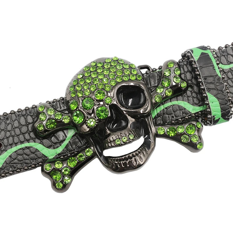 Sukll Rhinestone Sparkle Belt with Sparkling Diamond Belt Cowboy and Cowboy Belt Suitable for Mens Western Head Skull Buckle 241022