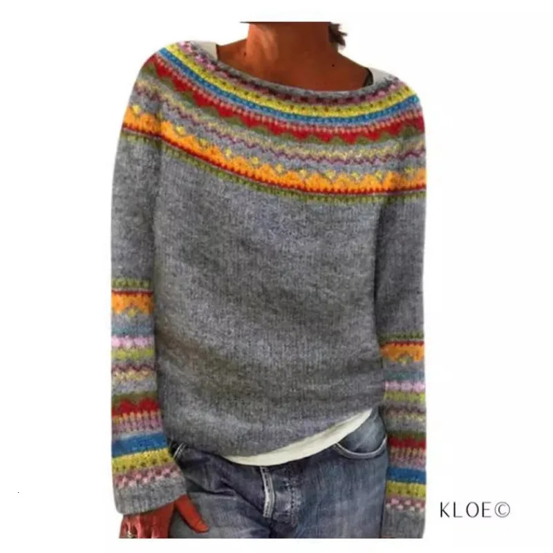 Womens Sweater European and American Sweater Womens Selling Round Neck Color Matching Loose Fashion Pullover Sweater 241022
