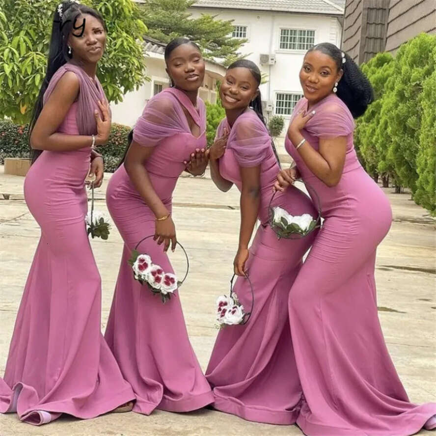 Purple Lilac Girls African Bridesmaid Dresses Sleeveless Or Length Mermaid Maid Of Honor Gowns Plus Size Custom Made