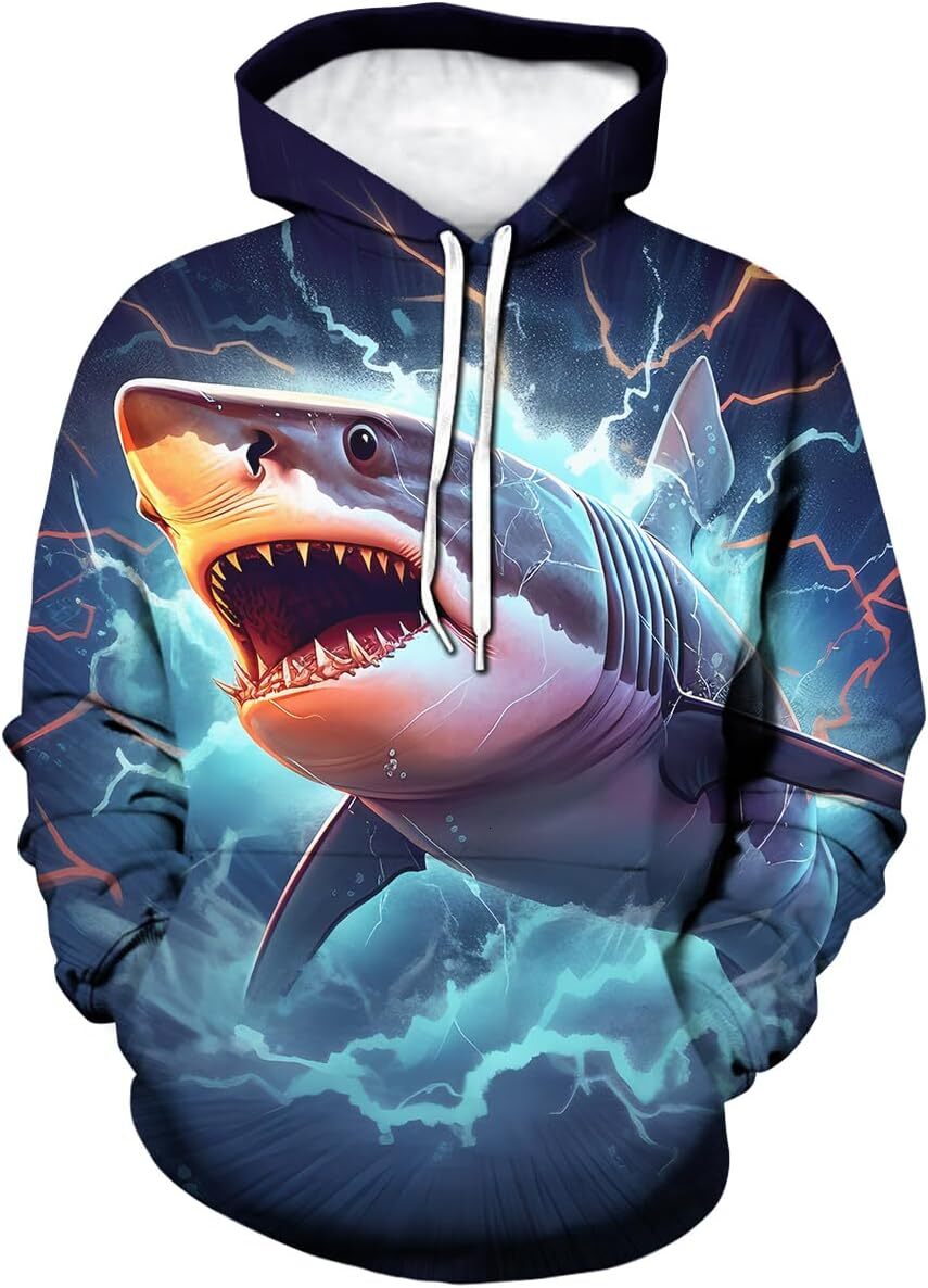 Hoodie for Mens Womens Mens 3D Printing Colorful Shark Cool Graphic Hoodie Hoodies Marine Organism Hooded Sweatshirts Graphic Hip hop Warmth