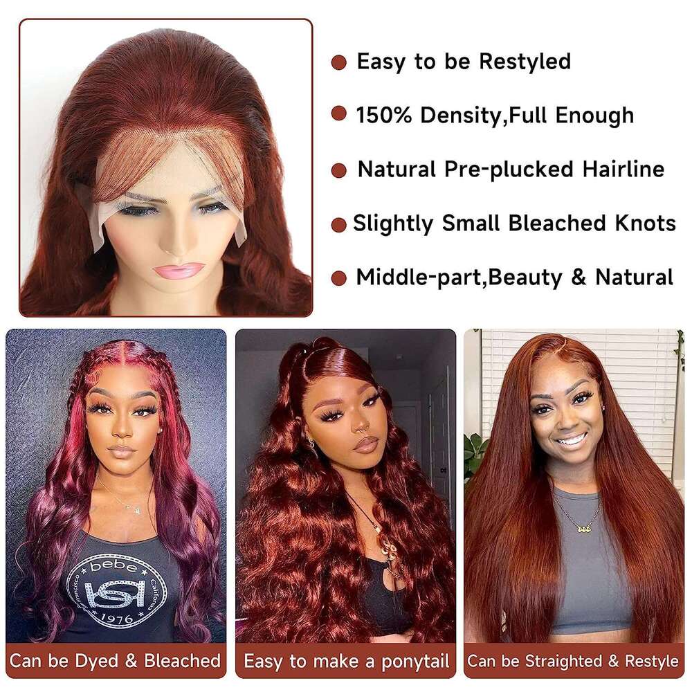 360 Full Reddish Brown Front 250 13x4 13x6 Hd Lace Frontal Wig Body Wave Human Hair Wigs For Women