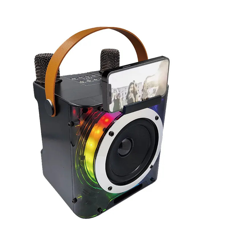 High Power Karaoke Bluetooth Ser Music Rhythm Light 360 Stereo Surround Wireless Subwoofer with Dual Microphone Phone Hold 241022