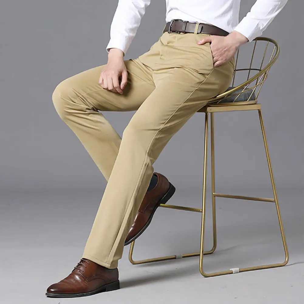 Men Business Pants Comfy Suit Pants Spring Autumn Solid Color Stretchy Blazer Pants Mid Waist Straight Loose Trousers Work PantsX241023