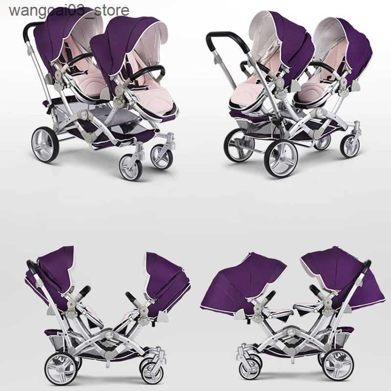Strollers# Luxury Twin Baby Stroller Can sit or lie down High Landscape Pram Light And Shock Proof Folding Double Stroller baby accessories L240910