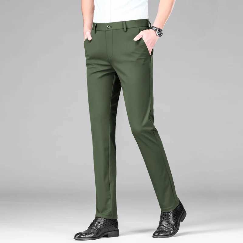 2024 Spring Summer Mens Business Casual Long Suit Pants Male Army Green Blue Elastic Straight Formal Trousers Big Size 29-40X241023