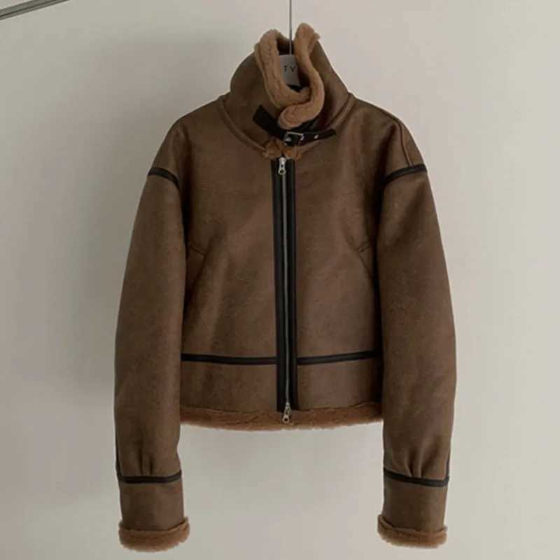 IEFB Mens Leather Cotton Coat Winter Korean Loose Sheepskin Suede Motorcycle Pu Paddle Jacket Trend Mens 2023 New Style 9C3184 X241023
