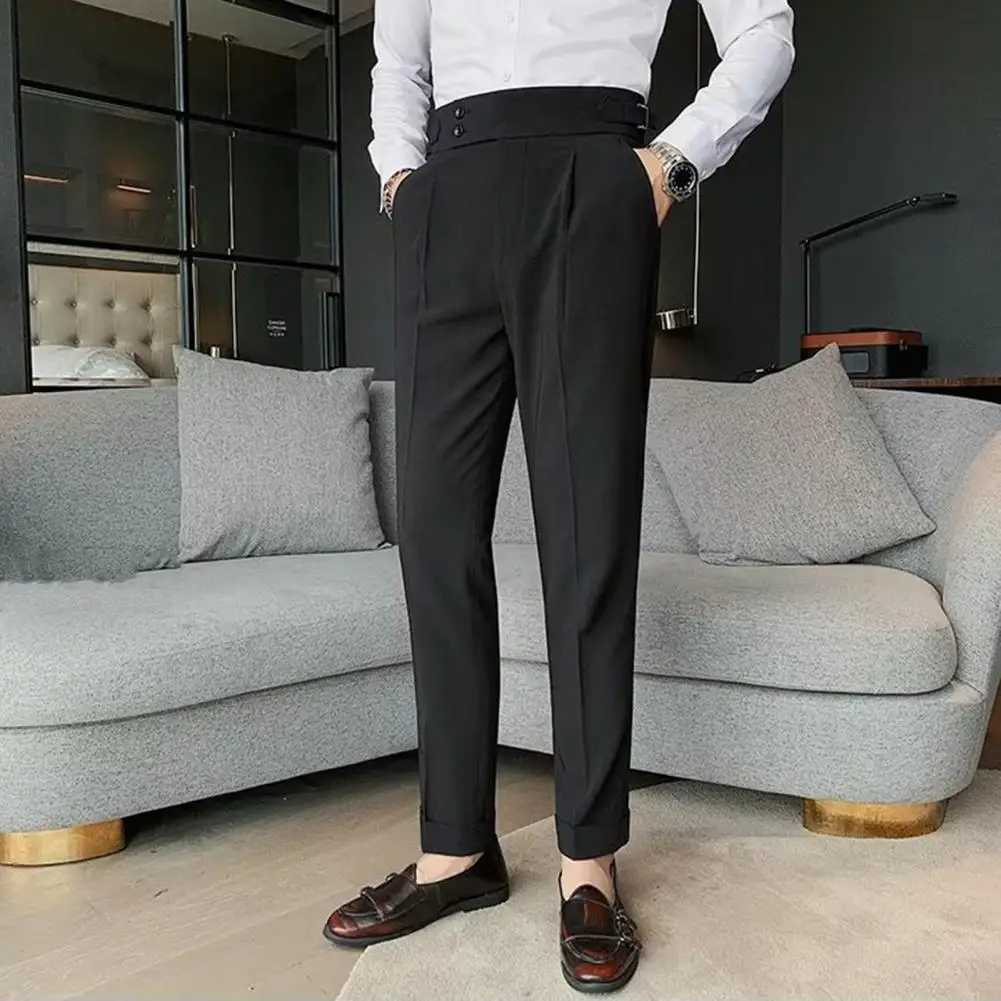 Men Pants Classic Mens Office Trousers Slim Fit High Waist Vintage Pockets Formal Business Style Pants for A Sophisticated LookX241023