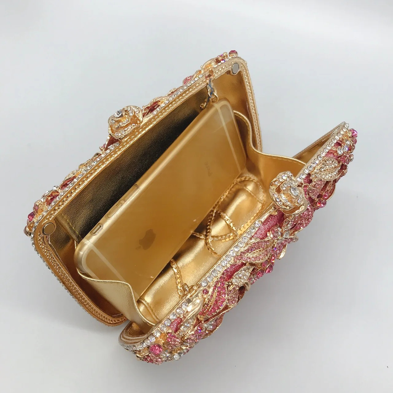 Pink rhinestone flower clutch wallet crystal er womens dinner party handbag unique diamond wedding evening bag 241023