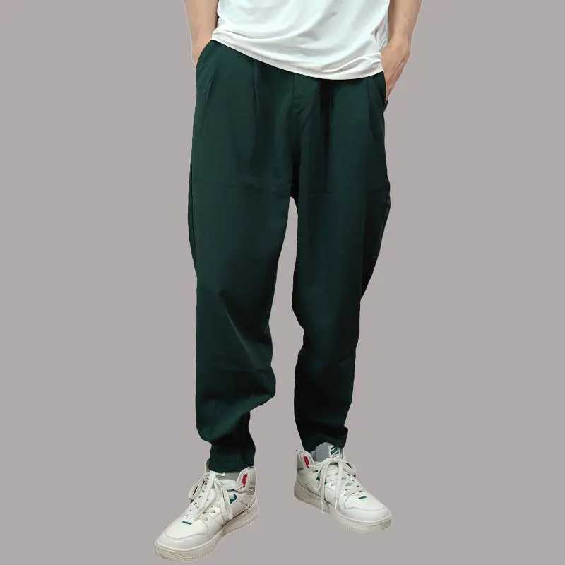 Ankle Zipper Suit Pants Men Harajuku Korean Fashion Spring Autumn Men Classic Harem Pants Simple Wild Vintage Ice Silk TrousersX241023