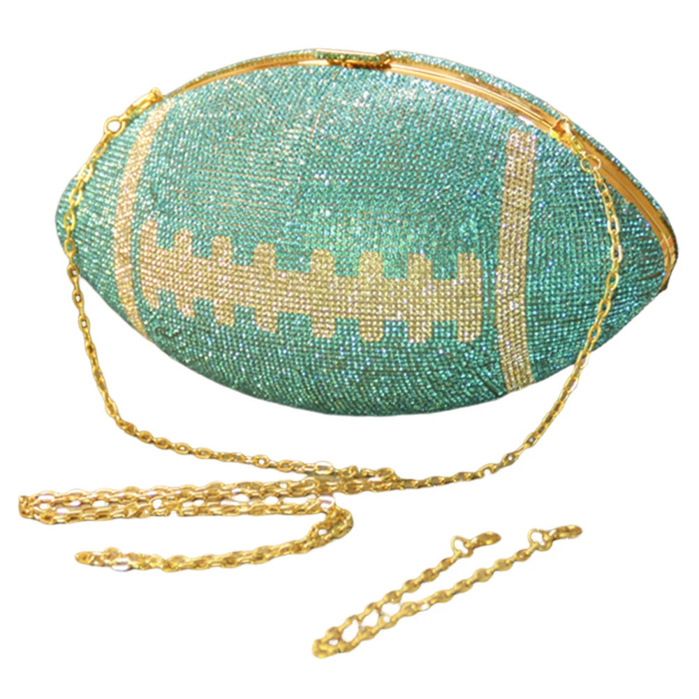 Football shaped shiny wallet with creative rhinestone sparkling diamond wallet fashionable shoulder bag with shoulder chain fashionable handbag 241023