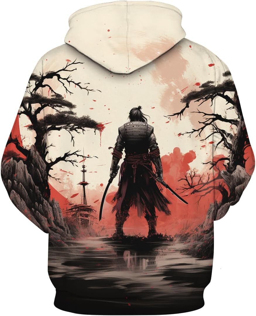 Hoodie for Mens Womens Japanese Samurai Hoodie Men Retro Art Pattern Pullover Hoodies Men Graphic Hoodies sweatshirt Trendy Warmth
