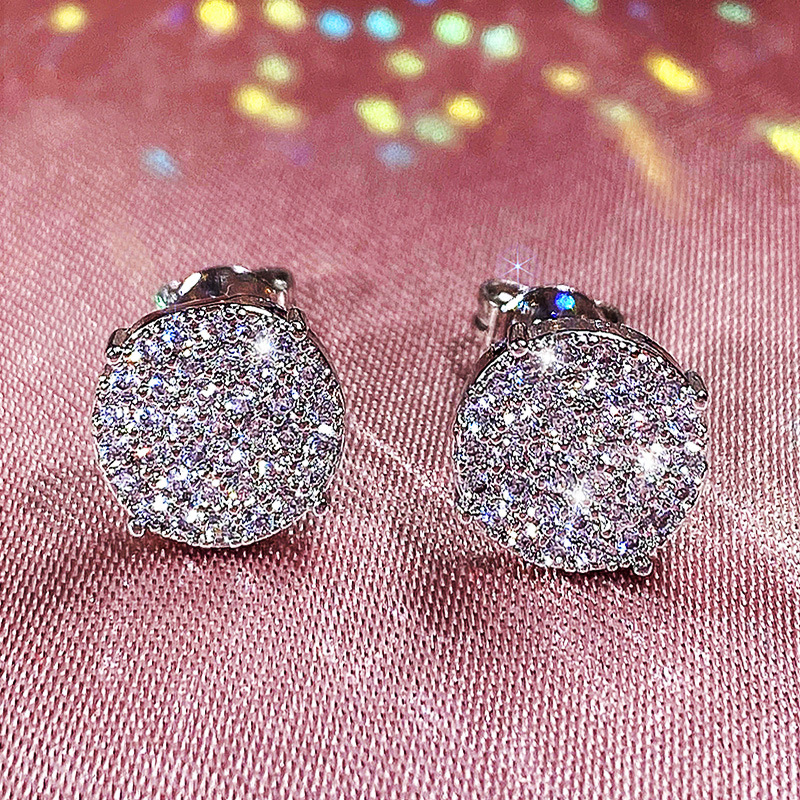 Classic Full Diamond Zircon Round Stud 925 Sterling Silver Crystal Women's Earrings Designer 9mm White Diamond Stud Earrings Luxury Wedding Jewel