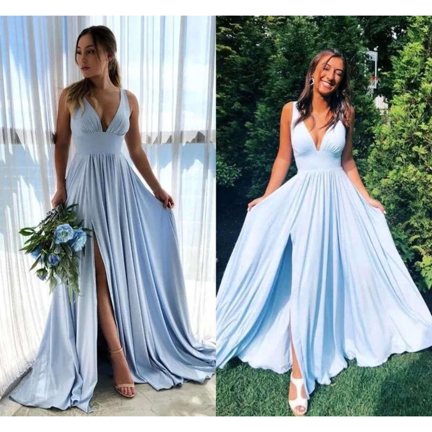 Dresses 2024 Sexy Bridesmaid V Neck Split Long Summer Beach Garden Wedding Guest Maid Of Honor Gowns Plus Size Women Evening Prom Wears Bm3215