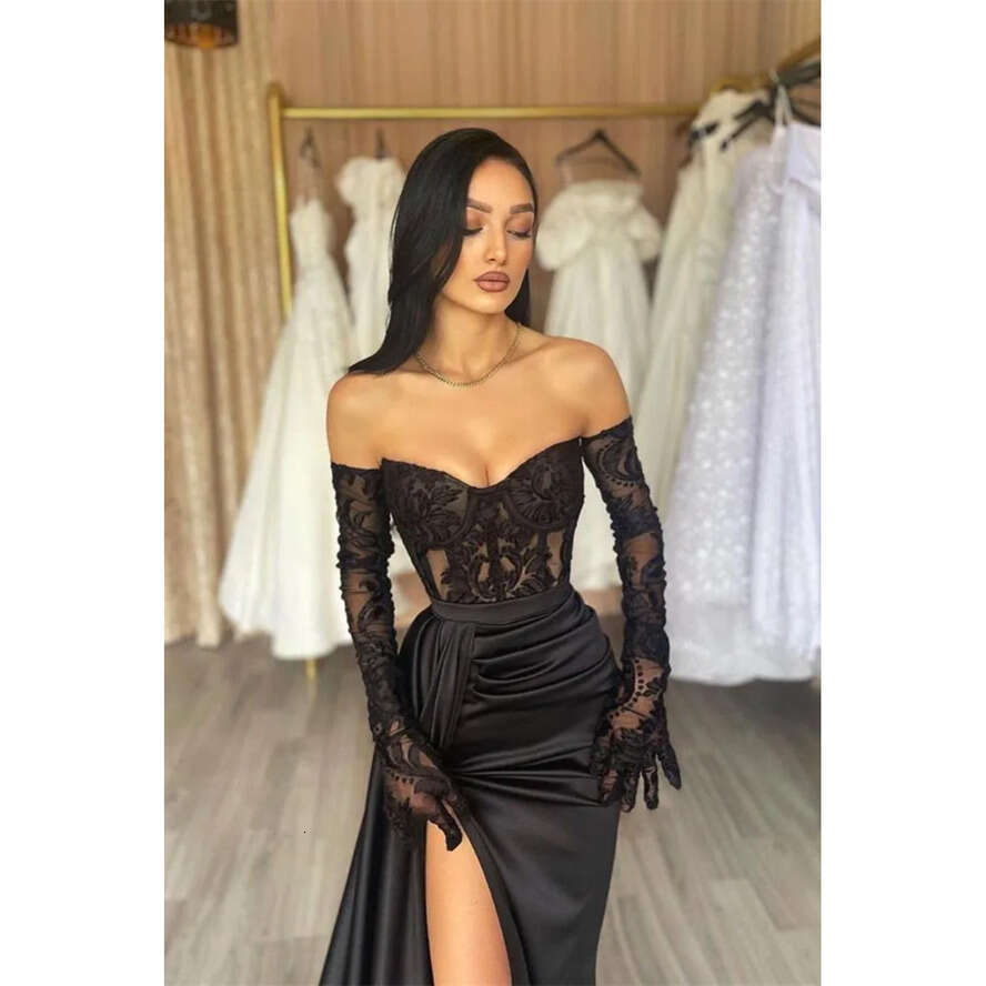 Black Evening Sexy Split Dresses A E Sweetheart Lace Appliques Satin Prom Gowns Women Formal Ocn Vestidos Bc16794 ppliques