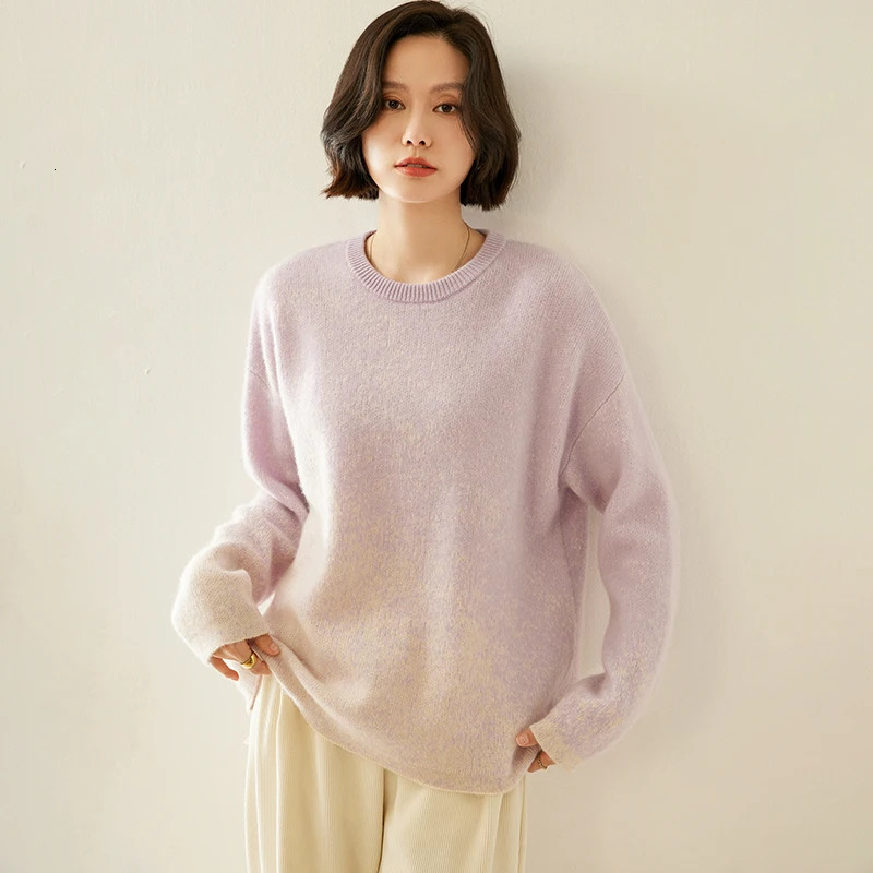 100% Goat Cashmere Sweater Womens 7Pin ONeck 4Color Gradient Color Pullover Knitted Casual Autumn And Winter Thicken Tops 241021