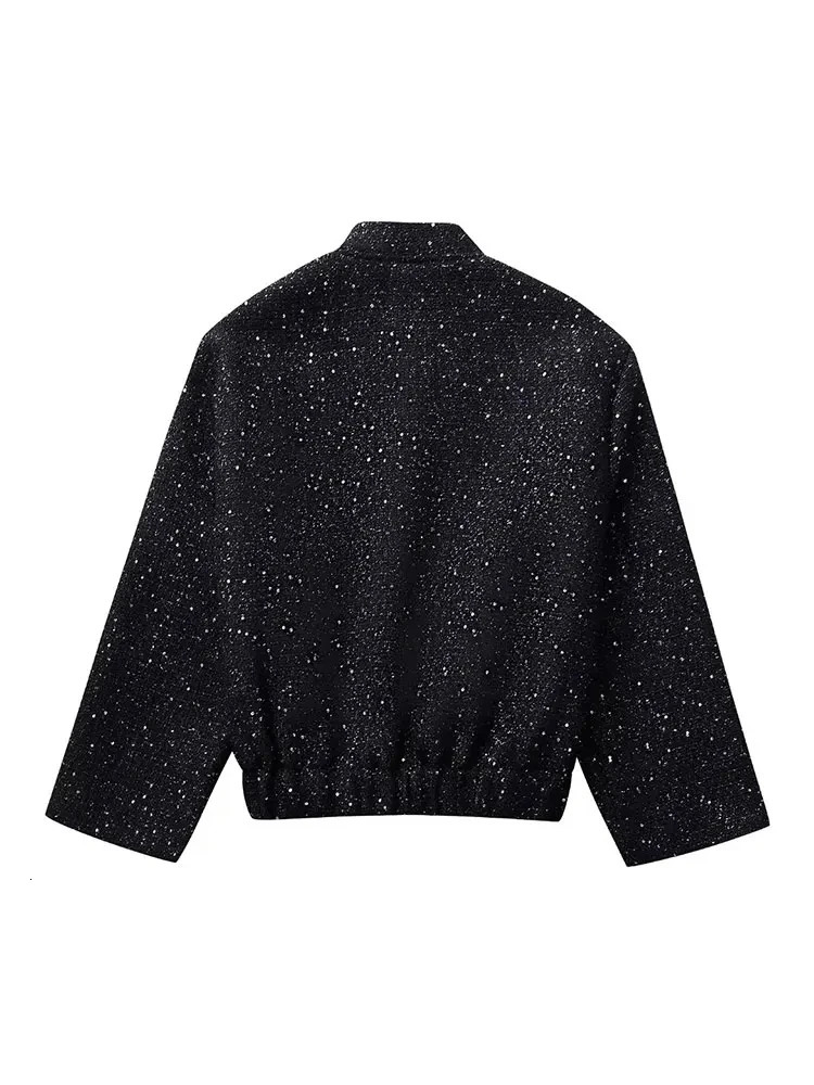 Nlzgmsj womens shiny sequin jacket Y2k gold stand collar long sleeved short sleeved jacket autumn and winter womens high street clothing 241022