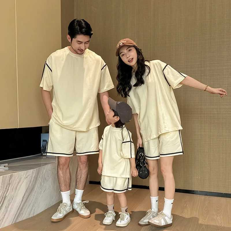 Parent-child Outfit 2024 Summer Family Clothes Korean High Quality Children Clothing Mom Dad and Daughter Son Same Two Piece SetXJ241008