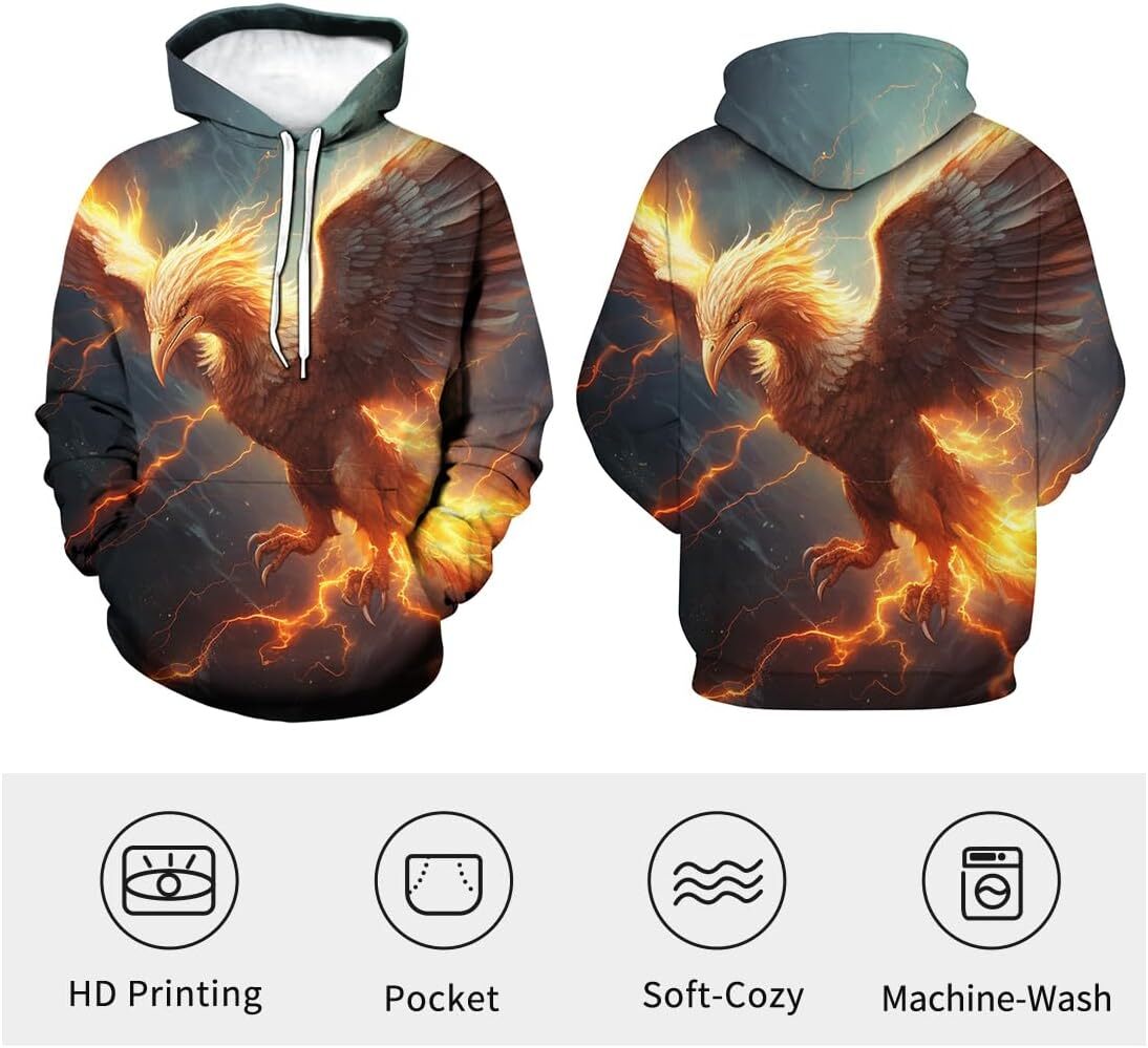 Hoodie for Mens Womens Novelty Tie Dye Pullover Hoodies For Men Women Phoenix Pattern Sweatshirt Hooded Graphic Hoodies sweatshirt Trendy Warmth
