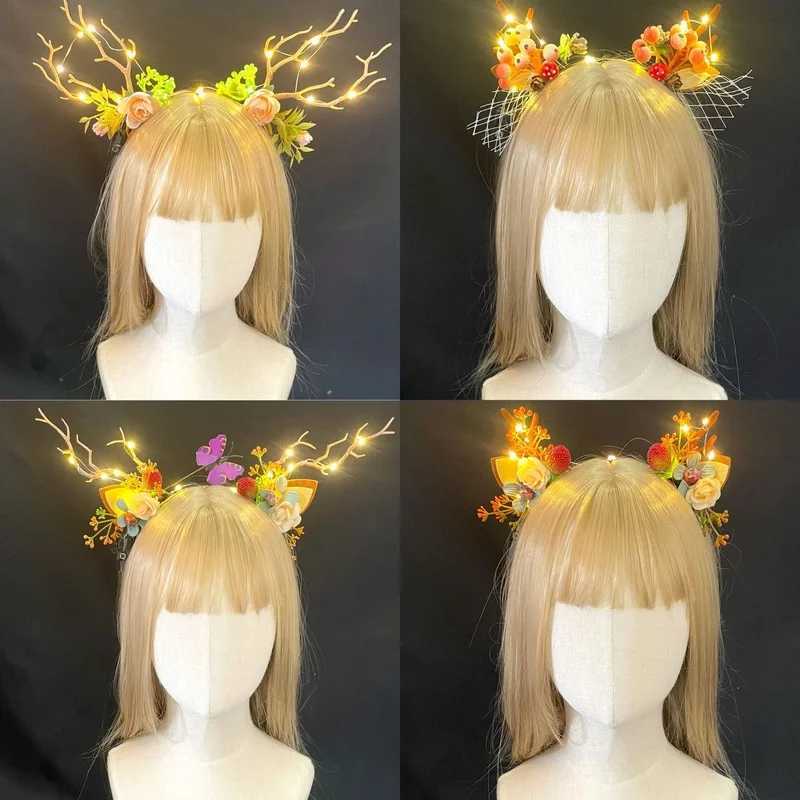 LED Antler Headbands Cute Light Up Reindeer Hairhoop Elf Ears Pine Cone Party Christmas DecorationX241022
