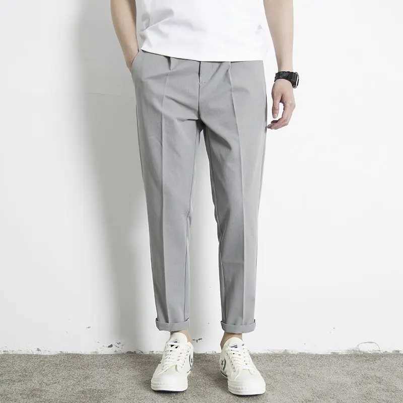 Korean Summer New Vintage Casual Versatile Straight Suit Pants Men Solid Button Zipper Pockets Patchwork Loose Business TrousersX241023