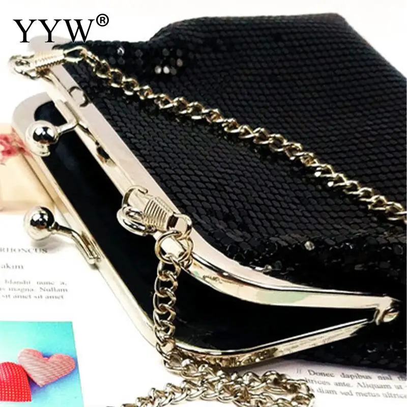Sparkling sequin womens handbag fashion clip clutch evening party wallet cross body shoulder metal chain messenger bag 241023