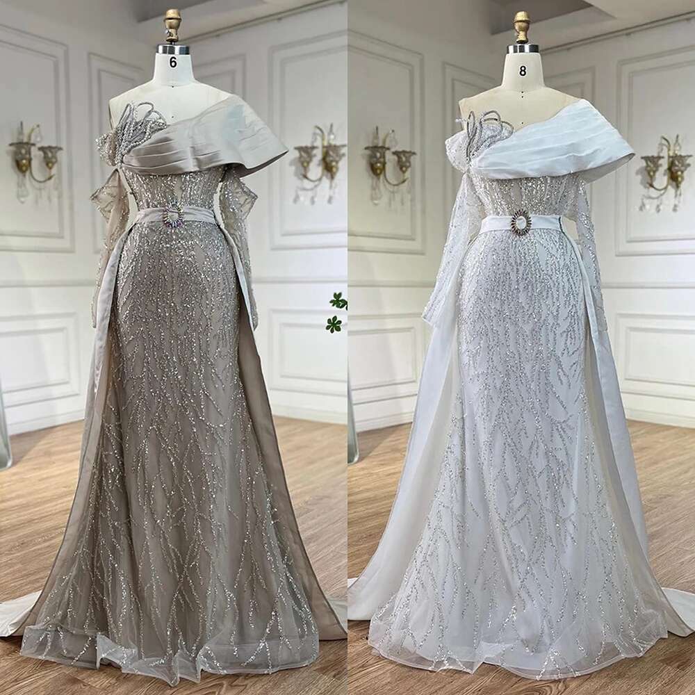 Serene Hill Arabic Nude Pearls Beaded Evening Dresses Dubai Elegant One Shoulder Women Party Gowns 2024