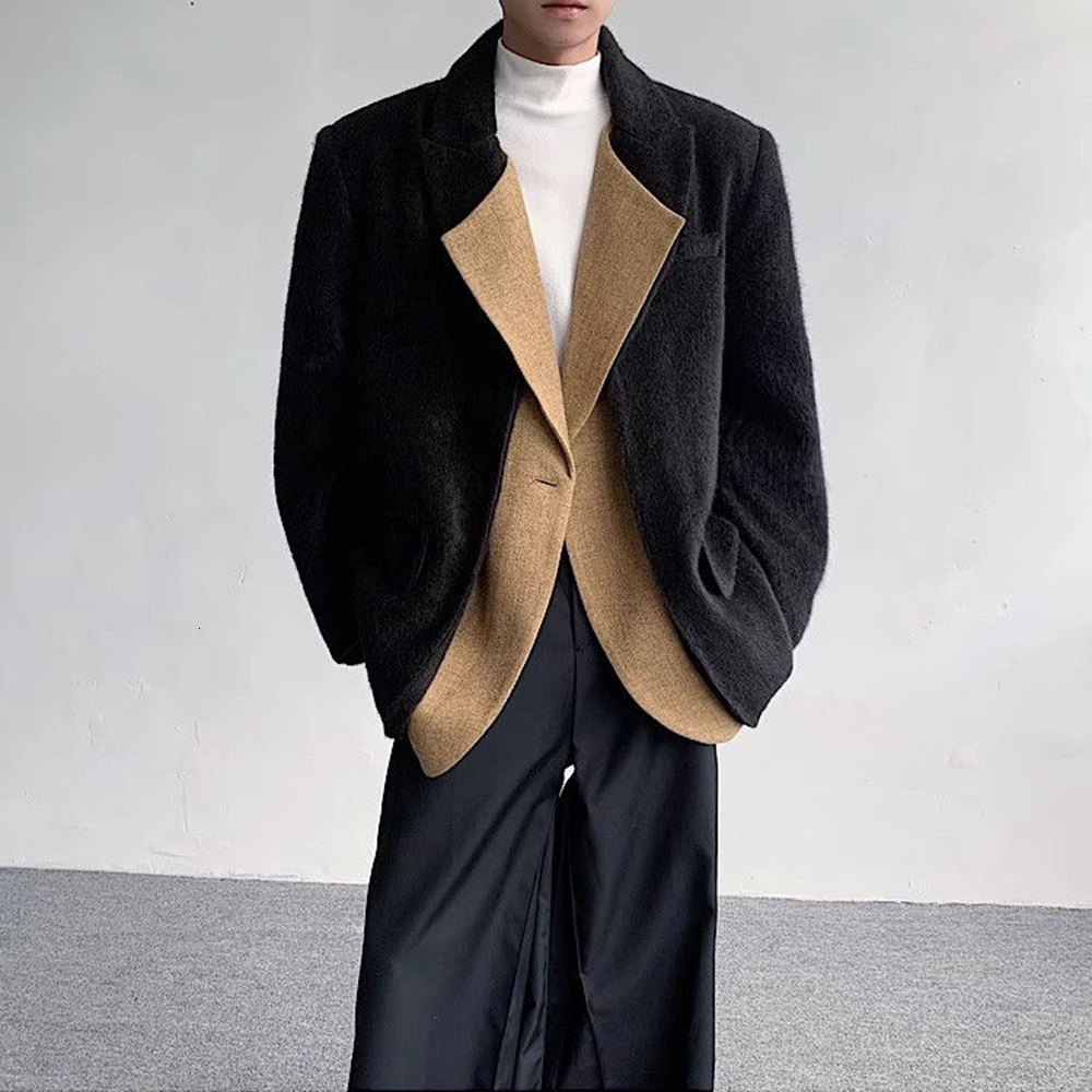 TWOTWINSTYLE Colorblock Casual Blazers For Women Notched Collar Long Sleeve Patchwork Pocket Loose Chic Coats Female Fashion New