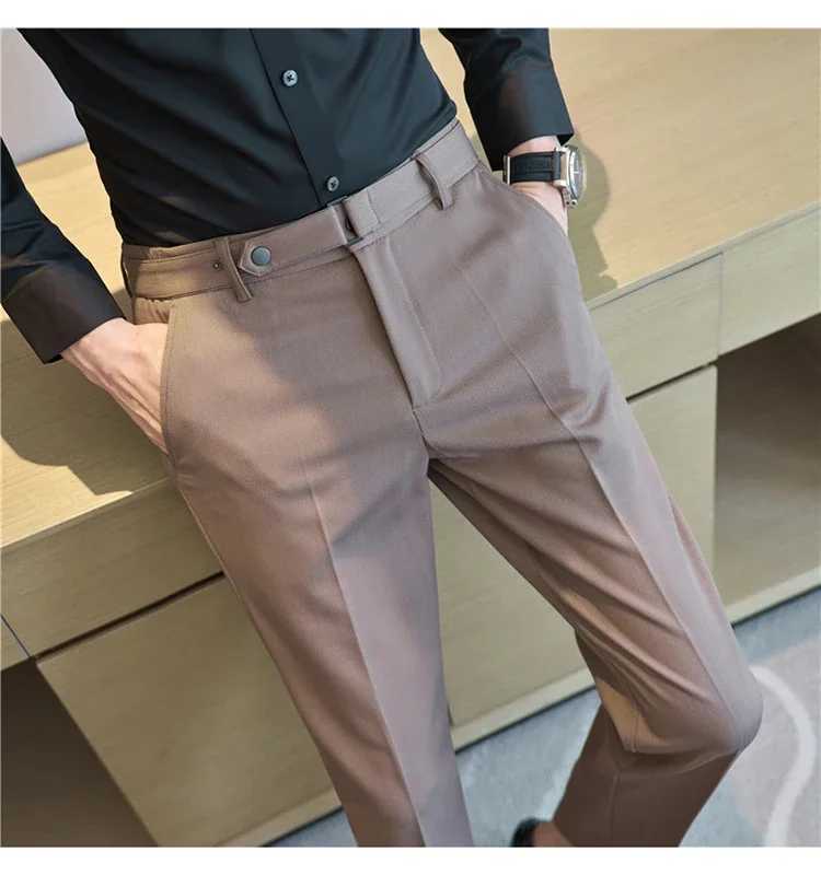 Men Boutique Slim Suits Pants Formal Wear Fit Trousers Men British Style Belt Decoration Business Casual Suit Pants 36X241023
