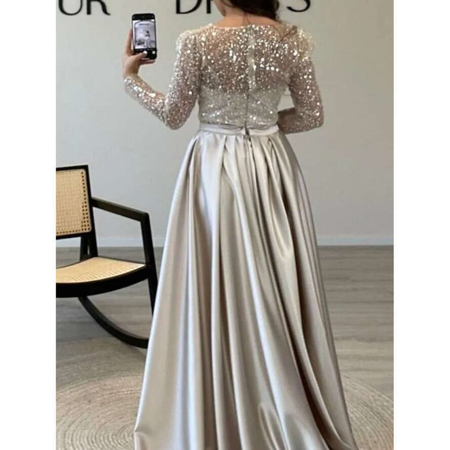 Vintage Long Arabic Dubai Sleeve Evening Dresses With Detachable Skirt Champagne Sier Mermaid Sparkle Sequined Women Ocn Party Gowns Bc