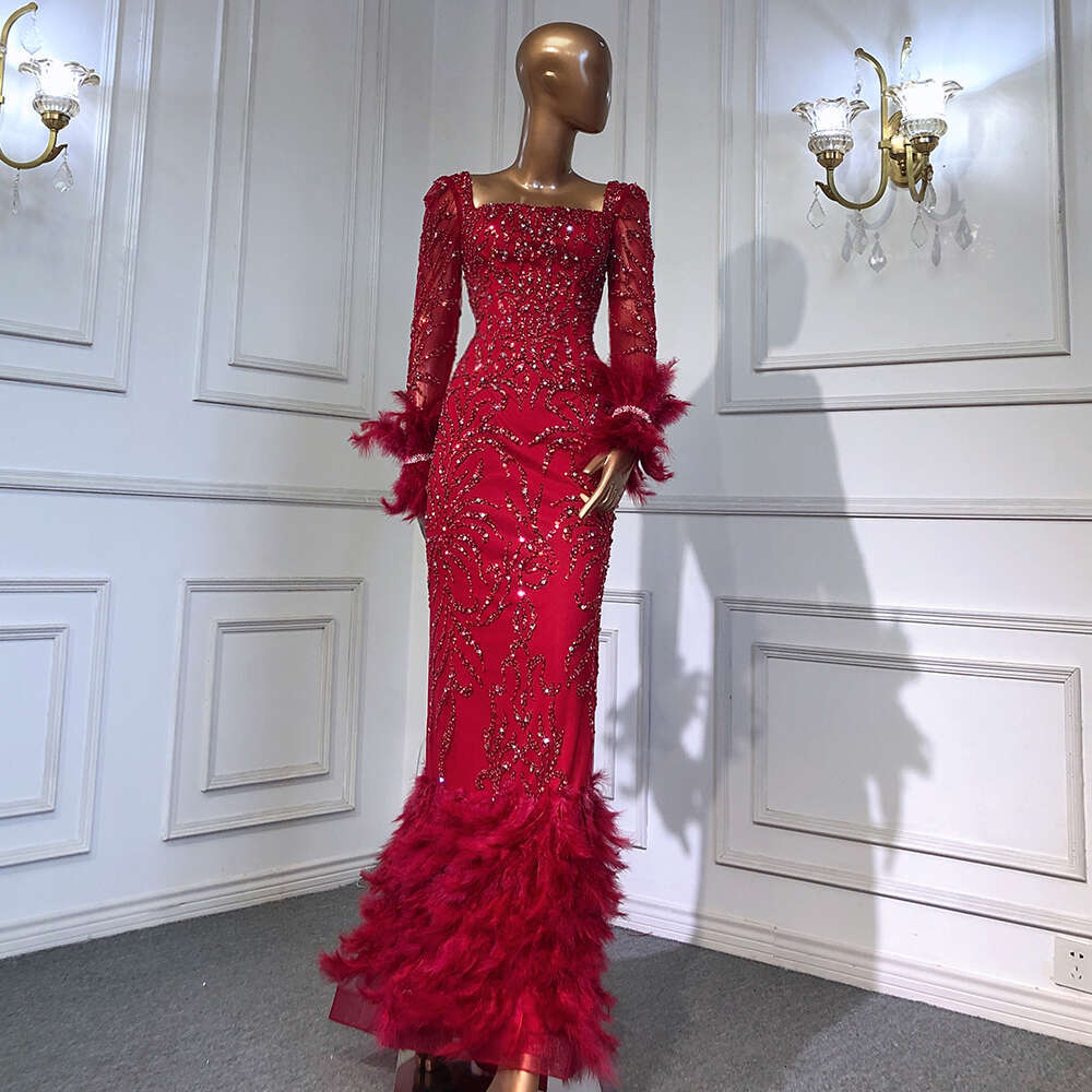 Serene Hill Green Elegant Mermaid Evening Dresses Gowns 2024 Beaded Feather For Women Party LA71576