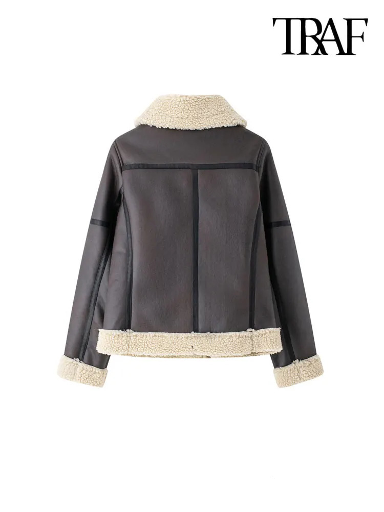 TRAF Womens Thick Warm Suede Jacket with Belt Long Sleeve Coat Artificial Cut Womens Wear Fashion Top Winter Fashion 241023