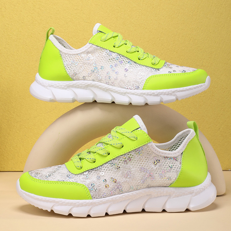 Mesh glitter new sports women's shoes spring and summer hollow breathable fashion lacing light Sneaker