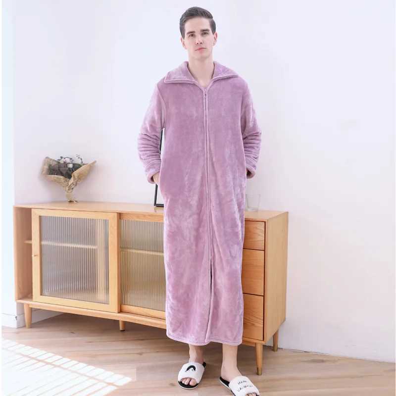 Winter Warm Couple Spwear Long Zipper Bathroom Sleepwear Thick and Soft Night Fruit Fashionable Warm Big Collar Casual Home Clothes W241023
