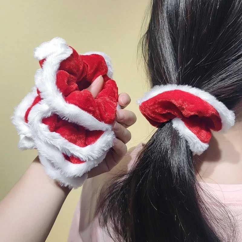 Women Scrunchies Christmas Red Hair Band Accessories Large Hair Tie Solid Color Elastic Women Ponytail Holder Christmas OrnamentX241021