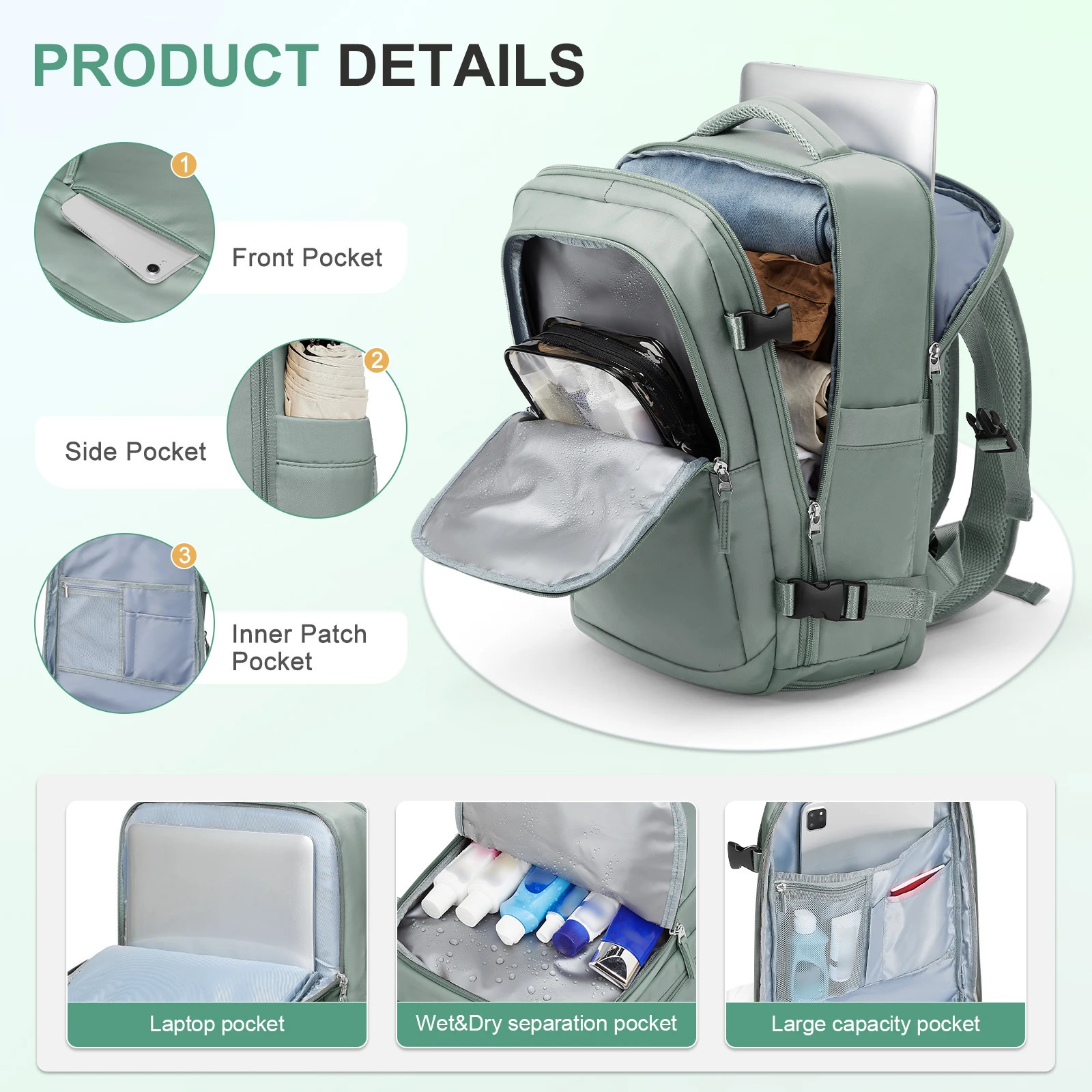 Female travel backpack carry on backpack approved waterproof laptop flight backpack weekend leisure backpack 241023