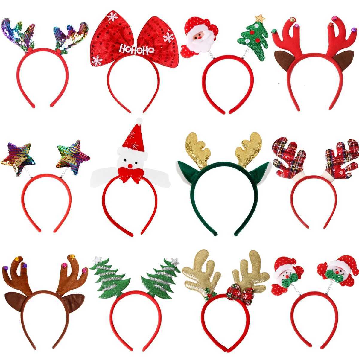 12Pcs/Set Cute Christmas Headbands Christmas Hair Hoop Santa Claus Hair Band Reindeer Head Hat Toppers Funny Holiday HeadbandX241022